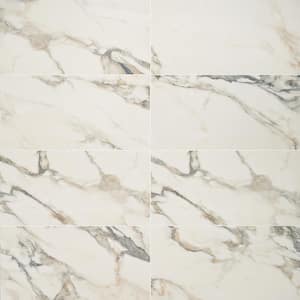 Saroshi Calacatta Rustico 11.81 in. x 23.62 in. Matte Marble Look Porcelain Floor and Wall Tile (15.5 Sq. ft. / Case)