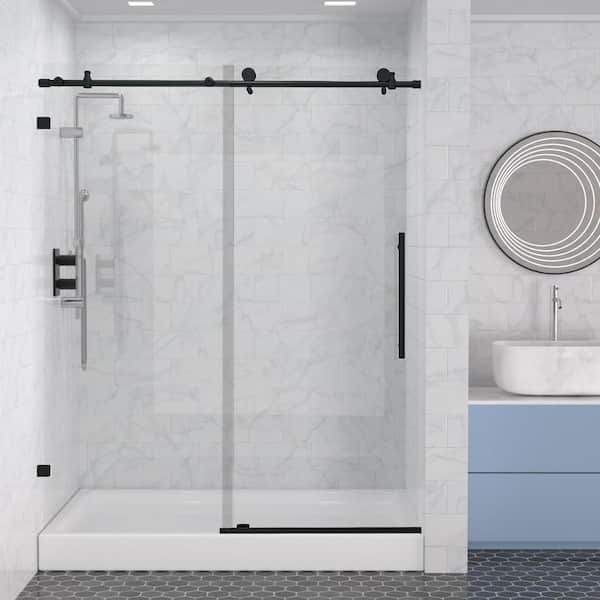 Maincraft 60 in. W x 74 in. H Single Sliding Frameless Shower Door/Enclosure in Black with Clear Glass