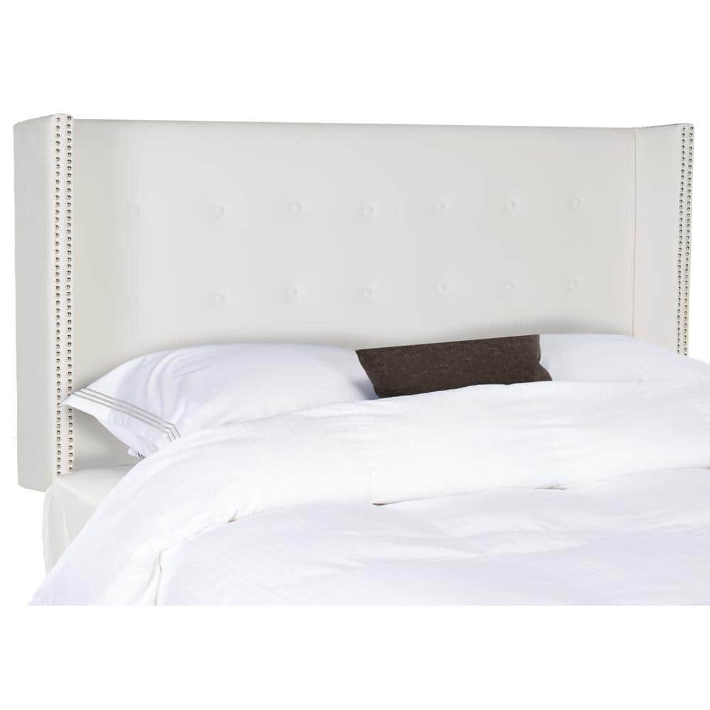 Elegant White Velvet Tufted Queen Winged Headboard with Silver Nailheads