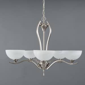 Glacier Point Collection 5-Light Satin Nickel Hanging Chandelier with Ivory Cloud Glass Shade