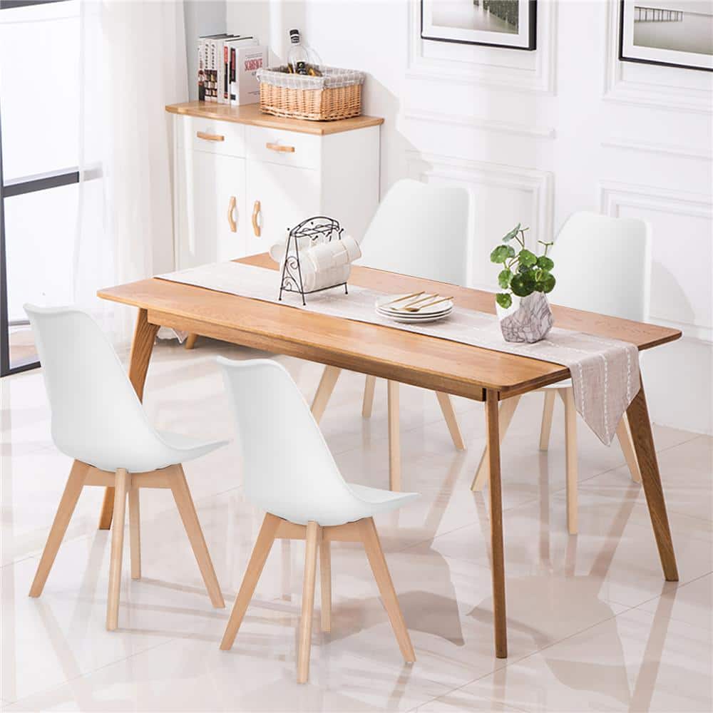 White High Back Upholstered Leather Side Chair Set with Wood Legs