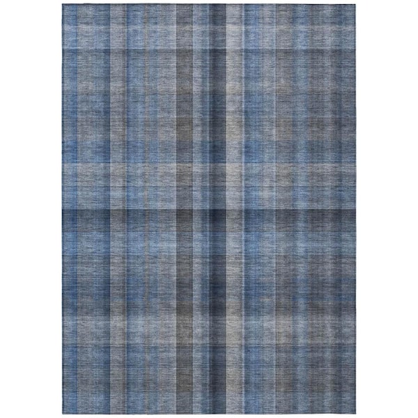 HomeRoots Blue 10 ft. x 14 ft. Woven Plaid Rectangle Indoor/Outdoor Area Rug