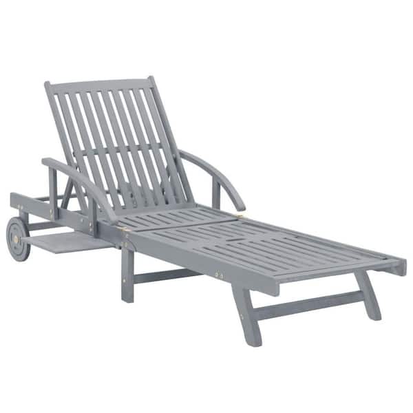Gray Wood Frame Adjustable Outdoor Chaise Lounge