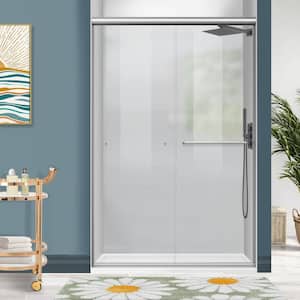 48 in. W x 72 in. H Sliding Semi Frameless Double Shower Door in Polished Chrome with 1/4 in. Clear Tempered Glass