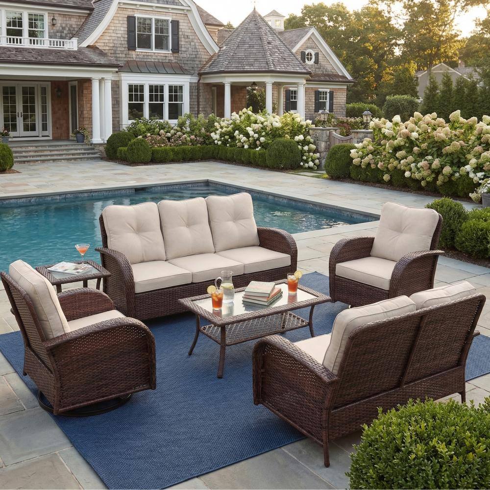 7-Person Wicker Outdoor Sectional Sofa Set,Patio Swivel Rocking Chair Set,with Coffee Table and Water-Resistant Cushions price history on PriceWatchPro
