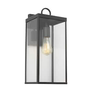 Howell 16.25 in. Antique Bronze Outdoor Hardwired Wall Lantern Sconce with White/Clear Glass Panels and No Bulb Included