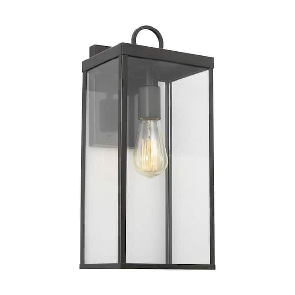 SCOTT LIVING Howell 16.25 in. Antique Bronze Outdoor Hardwired Wall Lantern Sconce with White/Clear Glass Panels and No Bulb Included