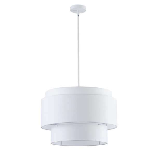 21.65 in. 4-Light Modern Off White Chandelier Drum Hanging Light Fixture with Dual Layer Fabric Shades