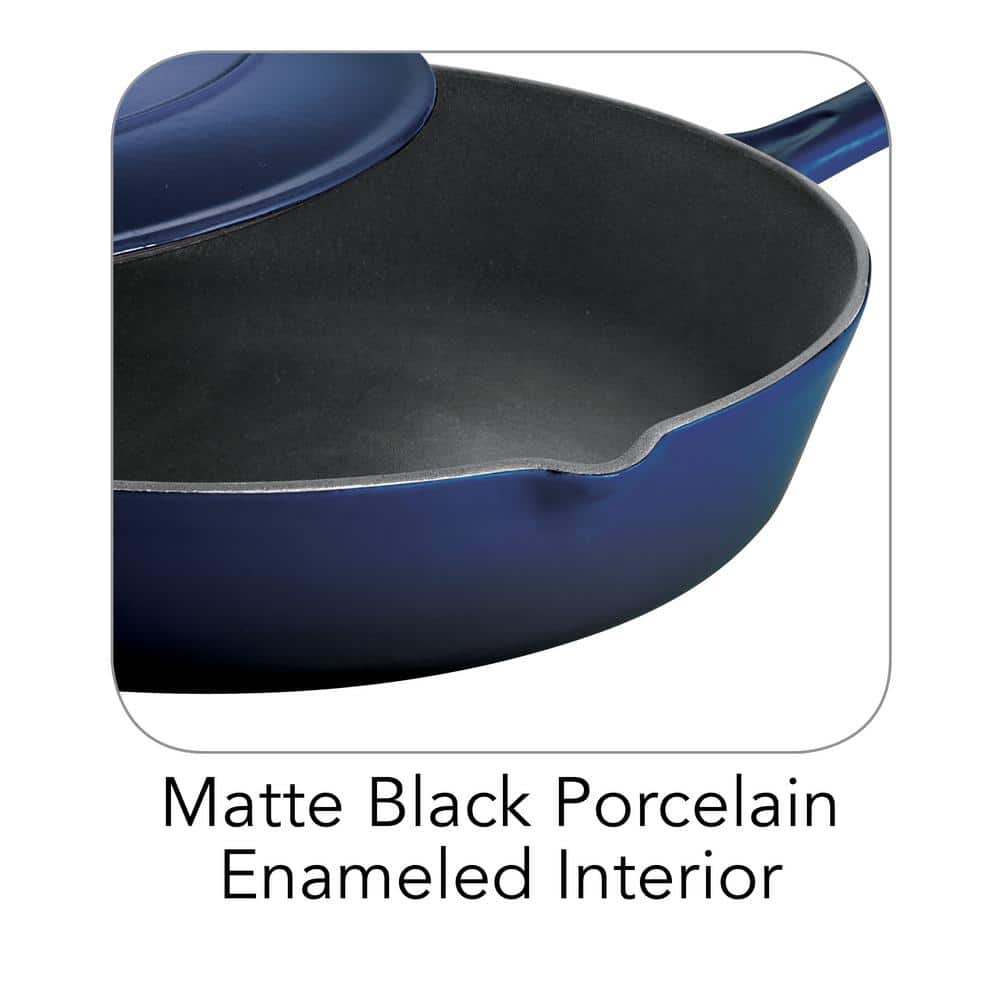 Gradated Cobalt 12" Enameled Cast Iron Skillet with Lid
