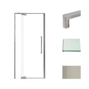 Irene 36 in. W x 76 in. H Pivot Semi-Frameless Shower Door in Brushed Stainless with Clear Glass