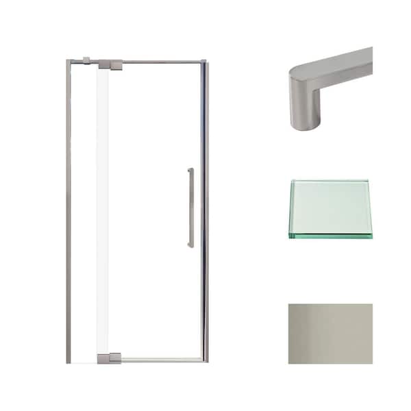 Transolid Irene 36 in. W x 76 in. H Pivot Semi-Frameless Shower Door in Brushed Stainless with Clear Glass