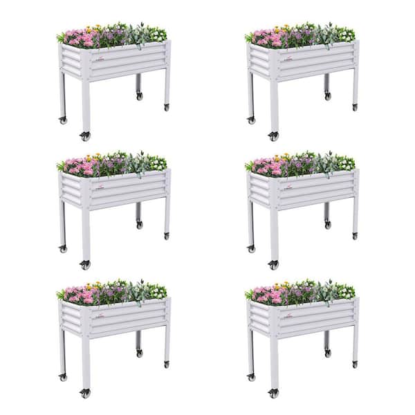 48 in. x 24 in. x 35 in. White Outdoor Metal Raised Garden Bed with Legs, Drainage Holes on Wheels for Backyard (6-Pack)