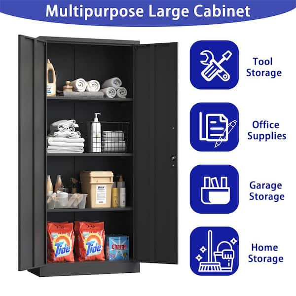 Kahomvis Black 3-Shelf Office Cabinet