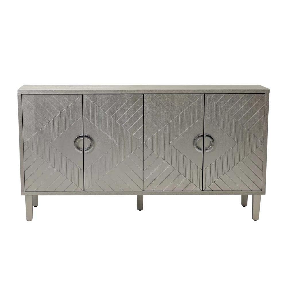 59.84 in. W x 15.75 in. D x 32.48 in. H Champagne Gray Linen Cabinet 4-Door