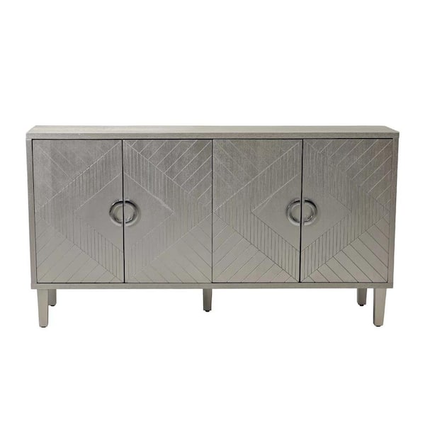 Unbranded 59.84 in. W x 15.75 in. D x 32.48 in. H Champagne Gray Linen Cabinet 4-Door Storage Cabinet with Pine Legs
