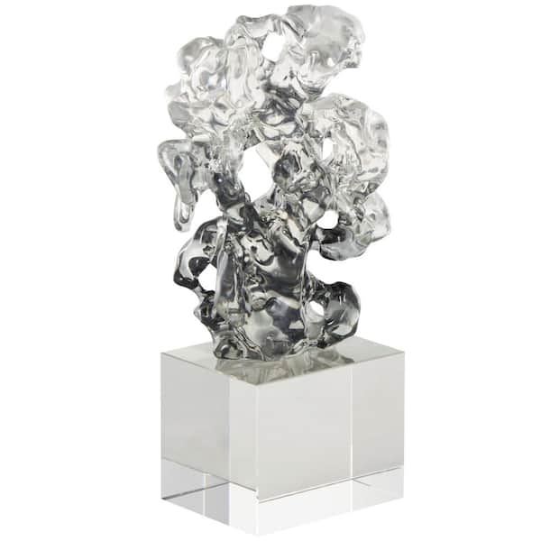 Litton Lane Clear Glass Freeform Abstract Sculpture with Clear Square Base
