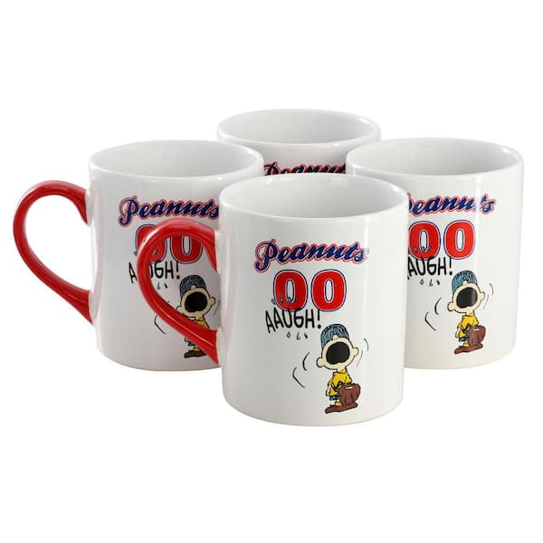 Best in Sports Varsity 4 Piece 19 Ounce Stoneware Mug Set in White and Red