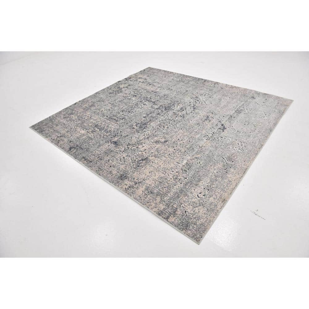 Gray Square Stain-Resistant Synthetic Indoor Rug