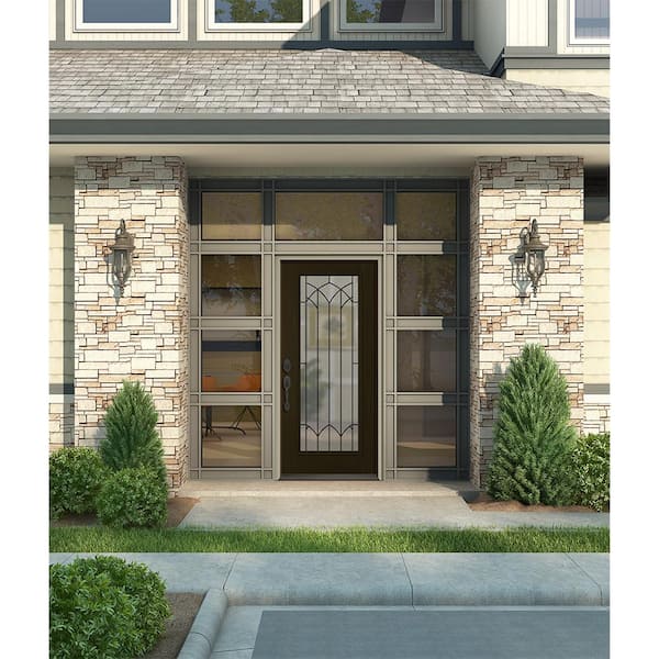 36 in. x 80 in. Right-Hand Full Lite Montclair Decorative Glass Espresso Stain Fiberglass Prehung Front Door w/Brickmold