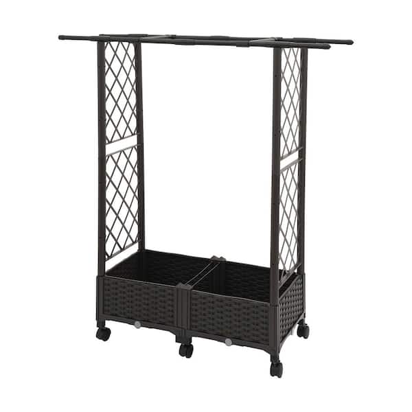 31.5 in. x 15.7 in. x 50.9 in. Brown PP Plastic Planter Box Backyard Patio Garden Climbing Plant Planter with Wheels