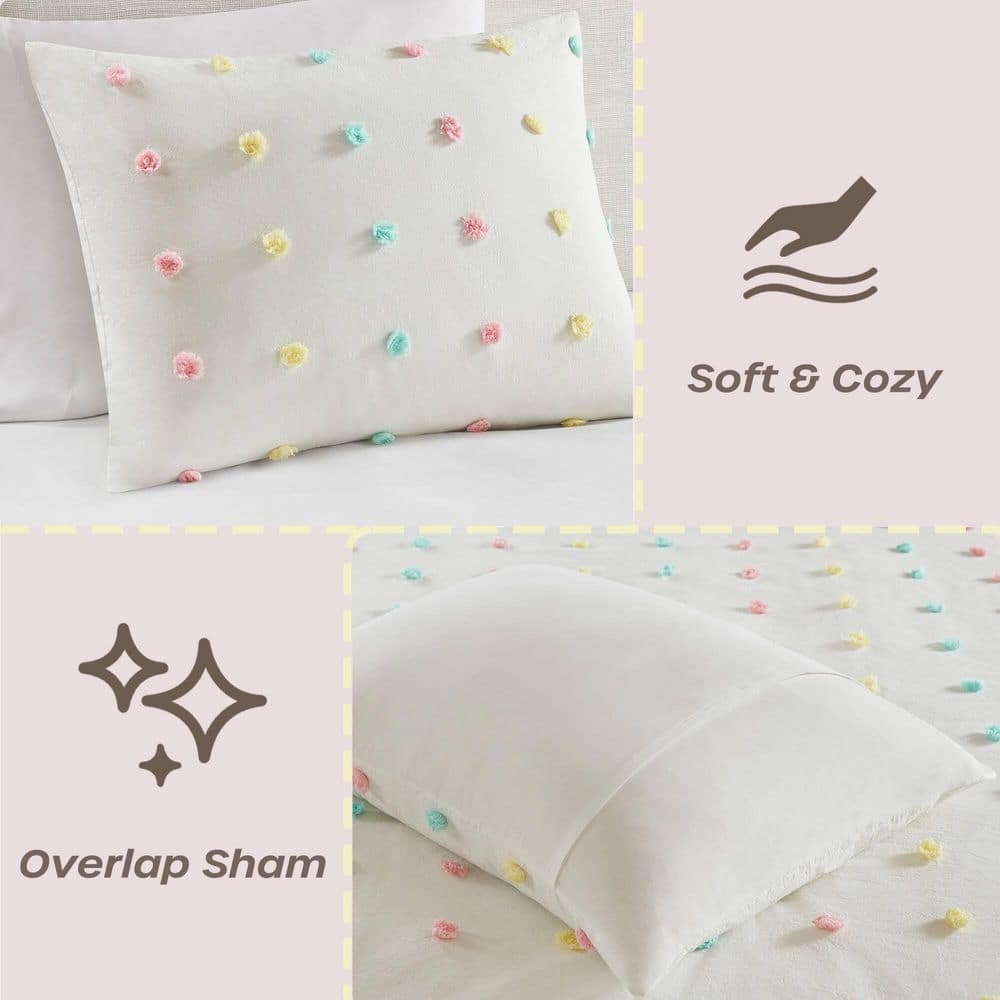 Cozy Cotton Twin Pom Pom Kids' Quilt Set in White