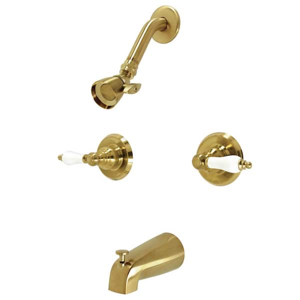 Kingston Brass Victorian Double Handle 1-Spray Tub and Shower Faucet 1.8 GPM with Corrosion Resistant in Brushed Brass