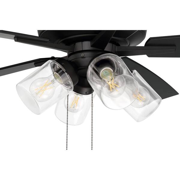 Craftmade Super Pro 104 Clear 4 Light Kit 60-in Flat Black Indoor Downrod  or Flush Mount Ceiling Fan with Light (5-Blade)