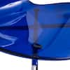 Detail of the attachment point between the blue plastic seat and chrome leg.
