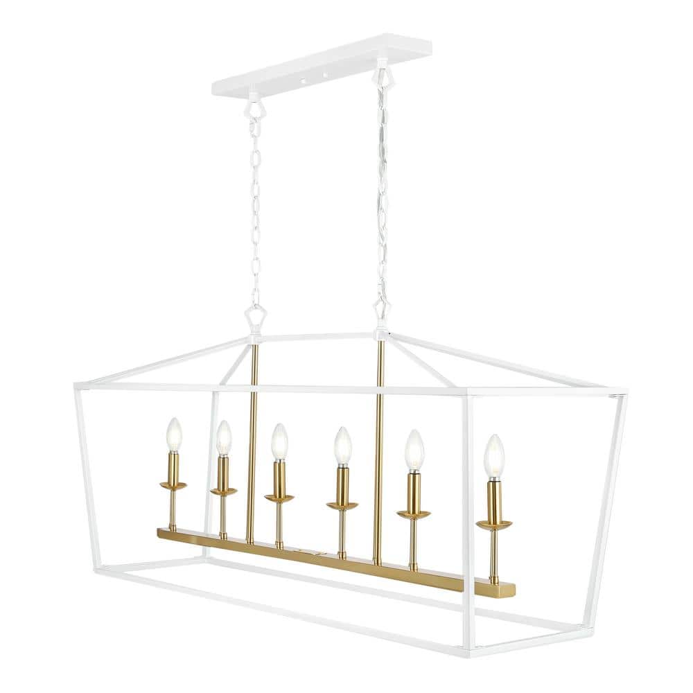 Pagoda 49" Satin White Iron Candle-Style Linear Chandelier