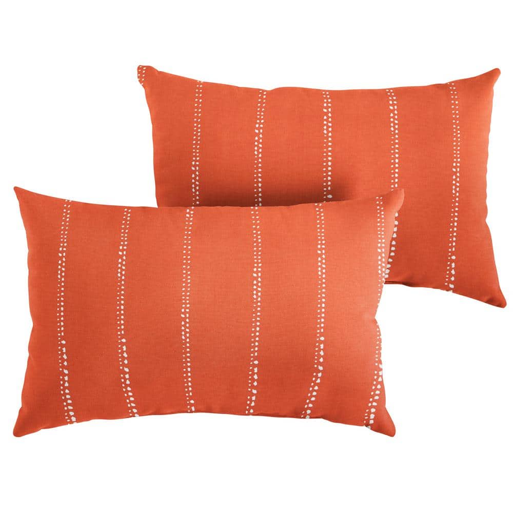 Orange Dotted Stripes Rectangular Outdoor Knife Edge Lumbar Pillows (2-Pack