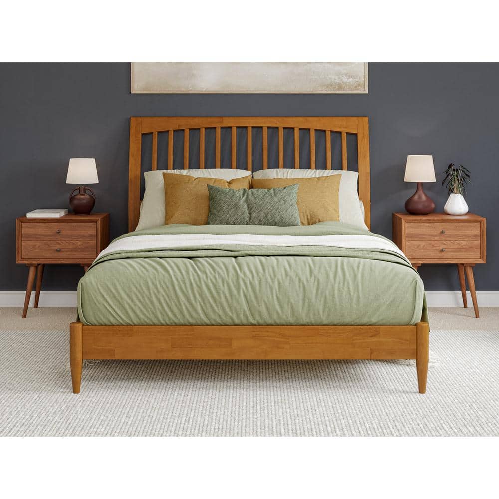 Orleans Queen Light Toffee Wood Platform Bed with Slatted Headboard