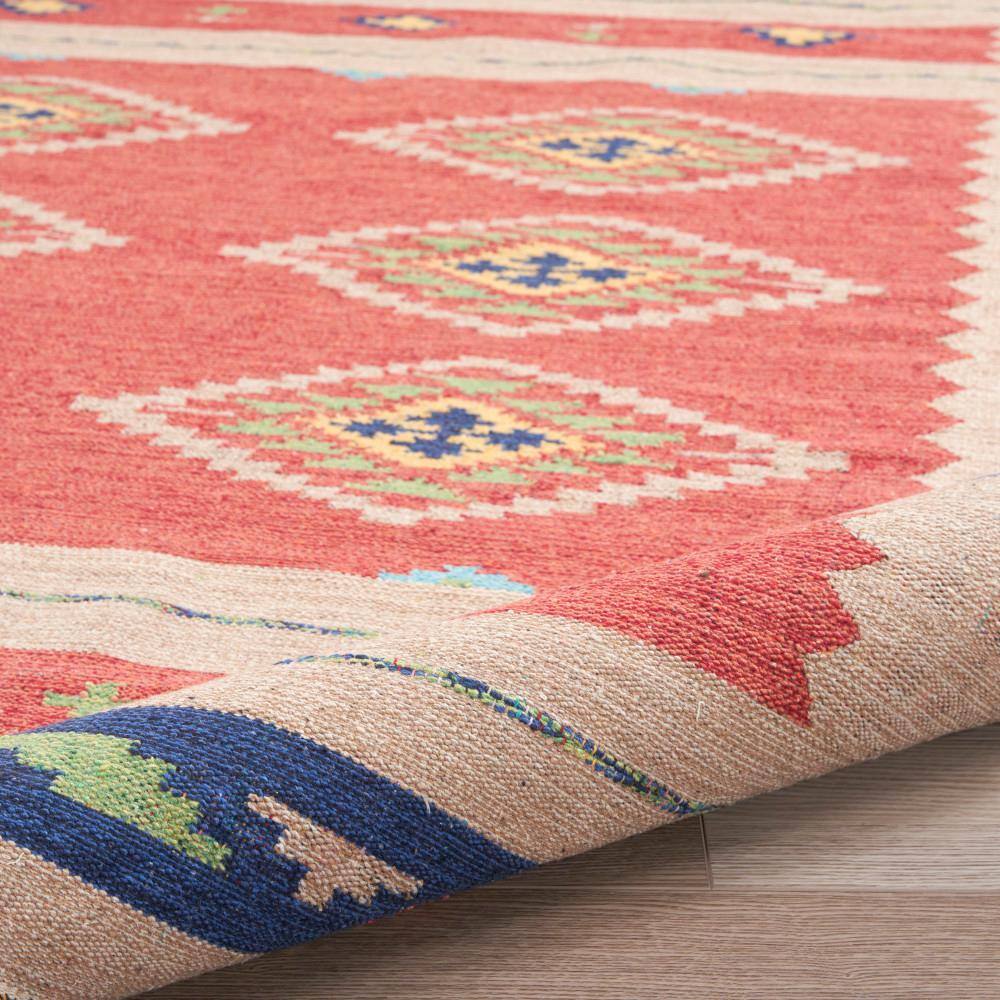 Reversible Tribal Red/Beige Cotton Blend 4' x 6' Area Rug