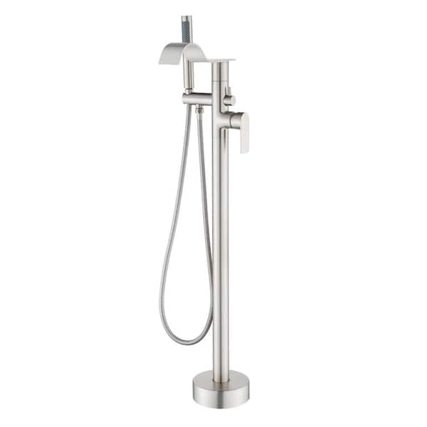 Single-Handle Claw Foot Tub Faucet with Hand Shower, Waterfall Claw Foot Freestanding Tub Faucet in Brushed Nickel