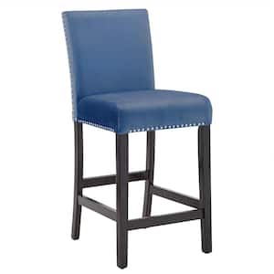 26 in. Blue Nail Head Velvet Upholstered Wood Frame Counter Height Chairs (Set Of 2)