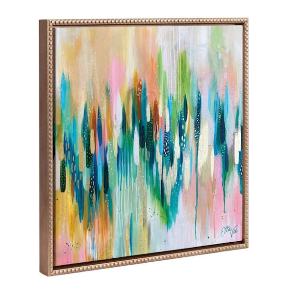 Kate and Laurel Bright Modern Abstract Colorful Framed Canvas Wall Art in. 1-Piece Gold Framed Canvas Art Print, 22 in. x 22 in.