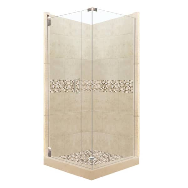 American Bath Factory Roma Grand Hinged 42 in. x 42 in. x 80 in. Left-Hand Corner Shower Kit in Brown Sugar and Satin Nickel Hardware
