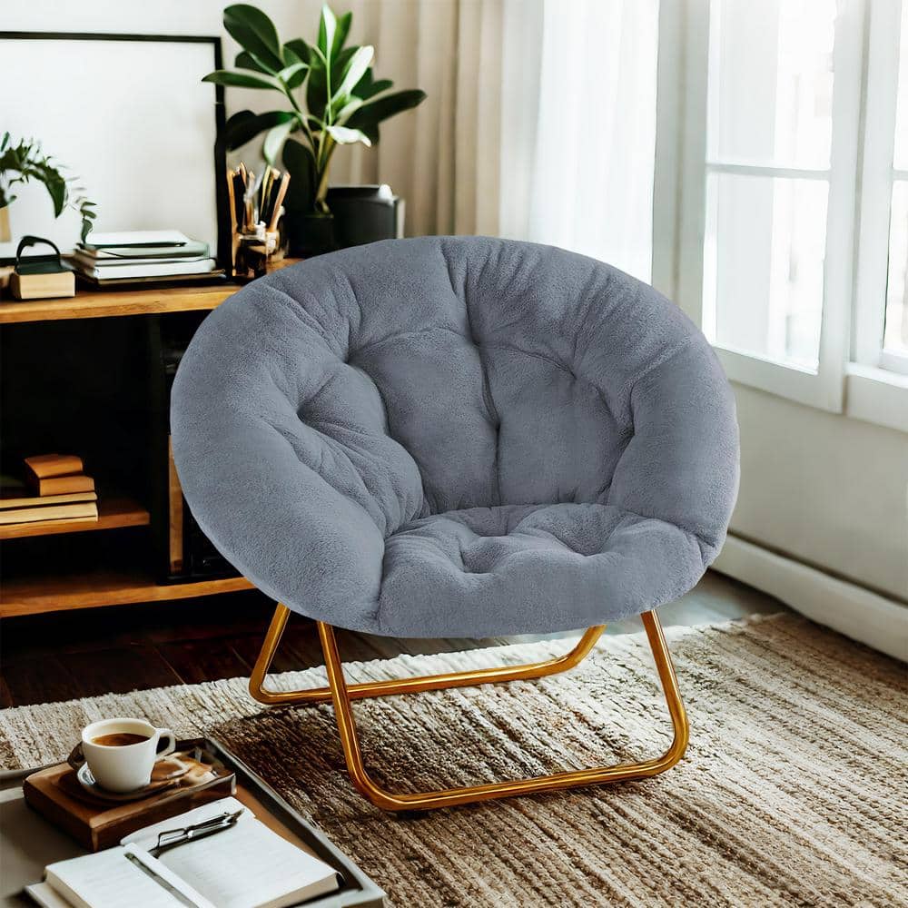 WONDER COMFORT Grey X-Large Faux Fur Folding Cozy Saucer Chairs