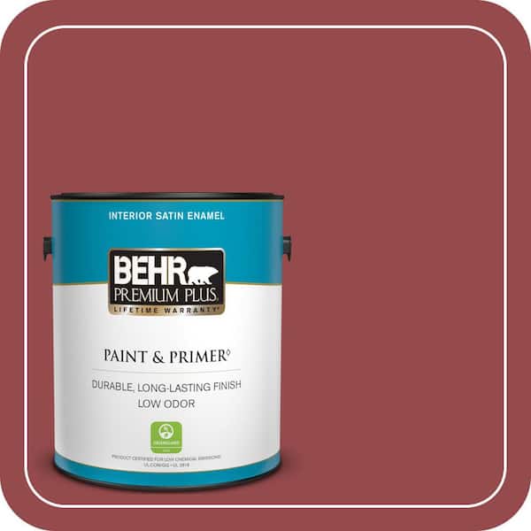 BEHR PREMIUM PLUS 1 gal. #M140-6 Circus Red Satin Enamel Low Odor Interior Paint & Primer