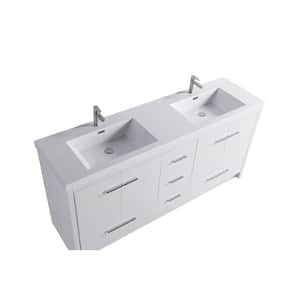 70.87 in. x 19.7 in. D x 43 in. H Double Sink Bath Vanity in White with White Resin Top