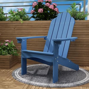 Navy Blue Adirondack Chairs with Cup Holder for Fire Pit and Garden