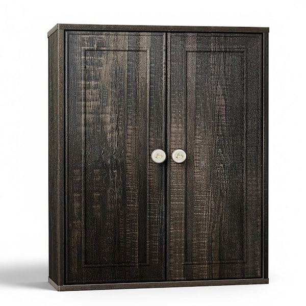 22 in. W x 7 in. D x 28 in. H Bathroom Storage Wall Cabinet Medicine Cabinet with 2 Door and Adjustable Shelves in Brown