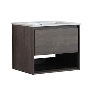 24 in. Wood Rectangle Floating Vessel Sink Bathroom Vanity Combo with Integrated Single Sink and 1 Soft Close Drawer