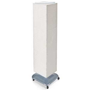 64 in. H x 14 in. W Interlock Pegboard Tower on a Revolving Base with Wheels in White