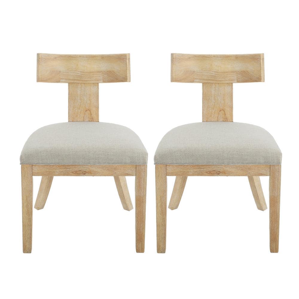 Pebble Linen Upholstered Side Chair with Natural Wood Frame