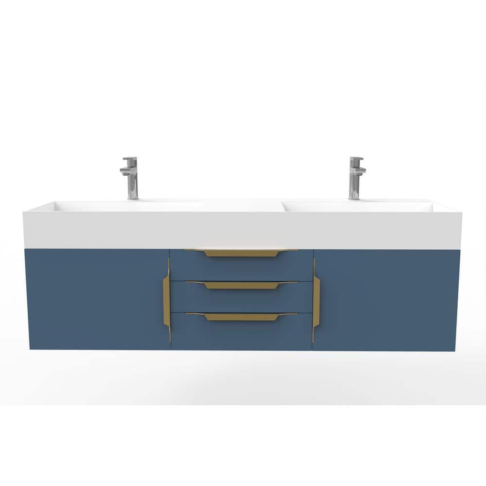 Maranon 60 in. W x 19 in. D x 19.25 in. H Double Floating Bath Vanity in Matte Blue with Gold Trim and White Top price history on PriceWatchPro