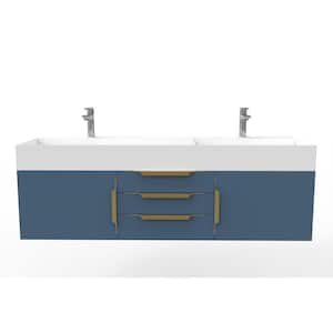 Maranon 60 in. W x 19 in. D x 19.25 in. H Double Floating Bath Vanity in Matte Blue with Gold Trim and White Top