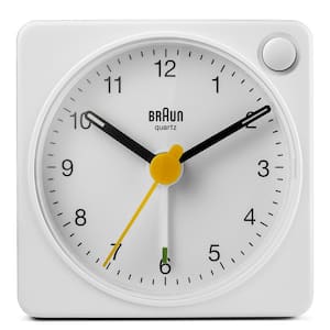 Classic Travel Analog Alarm Clock, Snooze and Light, Compact, Quiet Movement, Crescendo Beep Alrm, White