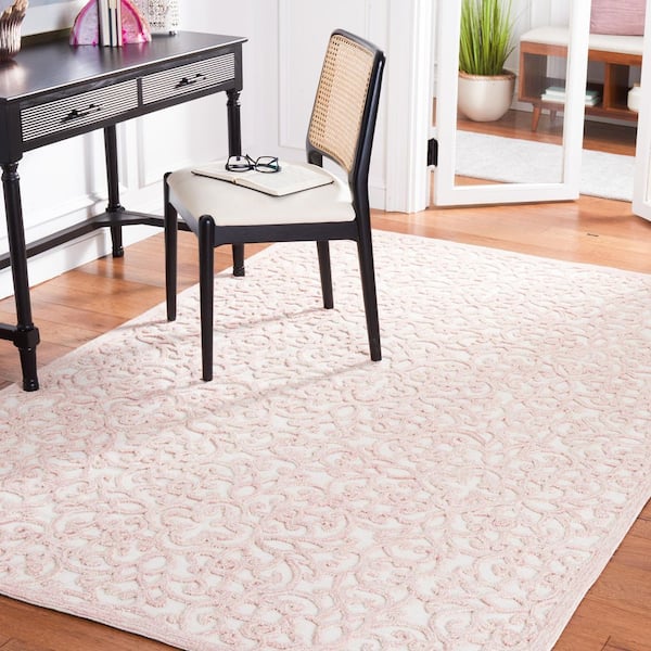 Martha Stewart Ivory/Pink 4 ft. x 6 ft. Ornate Border Area Rug