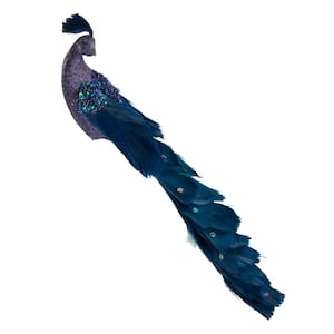 14.75 in. Glittered Blue and Green Peacock Christmas Clip-On Christmas Ornament