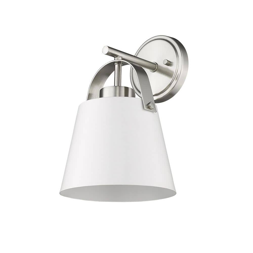 Matte White and Brushed Nickel Dimmable Wall Sconce